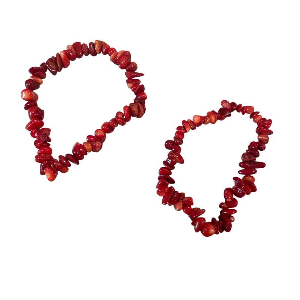 JTV Red Stone Chip Stretch Bracelets Set Of 2